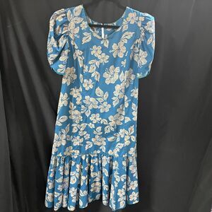Coral Reef Hawaiian Dress MuuMuu Blue Hibiscus Size Medium